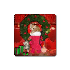 Christmas, Funny Kitten With Gifts Square Magnet by FantasyWorld7