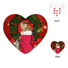 Christmas, Funny Kitten With Gifts Playing Cards (heart)  by FantasyWorld7