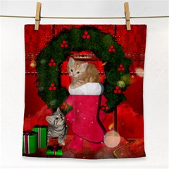 Christmas, Funny Kitten With Gifts Face Towel by FantasyWorld7