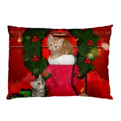 Christmas, Funny Kitten With Gifts Pillow Case by FantasyWorld7