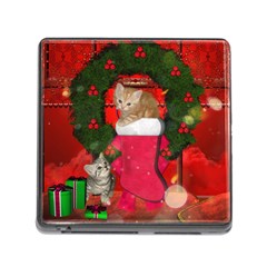 Christmas, Funny Kitten With Gifts Memory Card Reader (square)