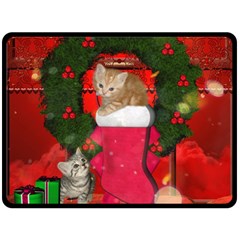 Christmas, Funny Kitten With Gifts Double Sided Fleece Blanket (large)  by FantasyWorld7