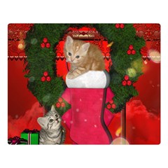 Christmas, Funny Kitten With Gifts Double Sided Flano Blanket (large)  by FantasyWorld7