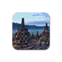 Borobudur Temple  Morning Serenade Rubber Square Coaster (4 Pack)  by Nexatart