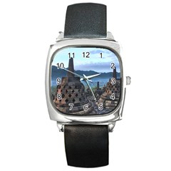 Borobudur Temple  Morning Serenade Square Metal Watch by Nexatart