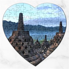 Borobudur Temple  Morning Serenade Jigsaw Puzzle (heart) by Nexatart