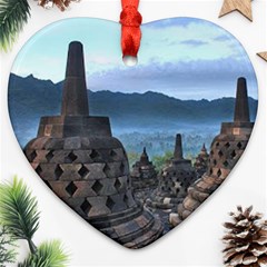 Borobudur Temple  Morning Serenade Heart Ornament (two Sides) by Nexatart