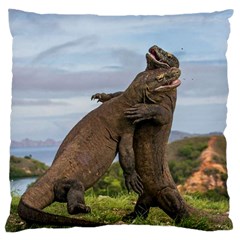 Komodo Dragons Fight Large Cushion Case (two Sides) by Nexatart