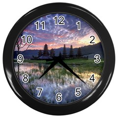 Tamblingan Morning Reflection Tamblingan Lake Bali  Indonesia Wall Clocks (black) by Nexatart