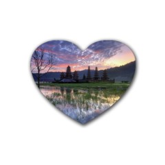 Tamblingan Morning Reflection Tamblingan Lake Bali  Indonesia Heart Coaster (4 Pack)  by Nexatart