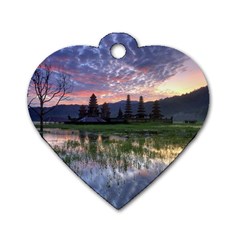 Tamblingan Morning Reflection Tamblingan Lake Bali  Indonesia Dog Tag Heart (one Side) by Nexatart