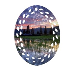 Tamblingan Morning Reflection Tamblingan Lake Bali  Indonesia Oval Filigree Ornament (two Sides) by Nexatart