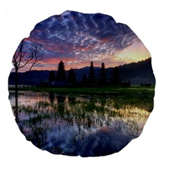 Tamblingan Morning Reflection Tamblingan Lake Bali  Indonesia Large 18  Premium Round Cushions by Nexatart