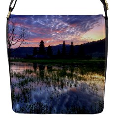 Tamblingan Morning Reflection Tamblingan Lake Bali  Indonesia Flap Messenger Bag (s) by Nexatart