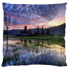 Tamblingan Morning Reflection Tamblingan Lake Bali  Indonesia Large Flano Cushion Case (one Side) by Nexatart