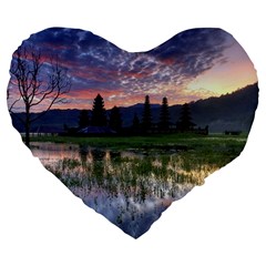 Tamblingan Morning Reflection Tamblingan Lake Bali  Indonesia Large 19  Premium Flano Heart Shape Cushions by Nexatart