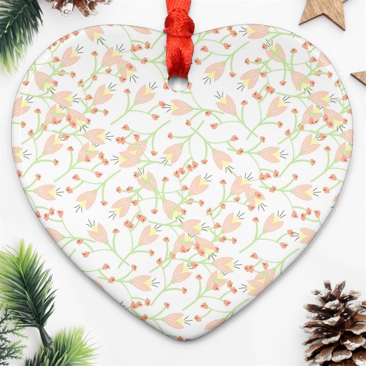 Small Floral Flowers Pattern  Ornament (Heart)