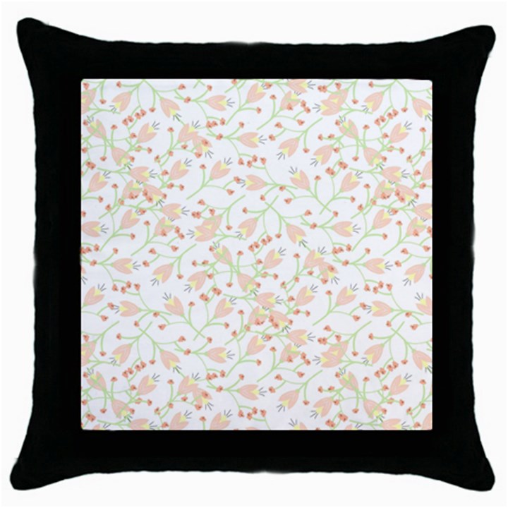 Small Floral Flowers Pattern  Throw Pillow Case (Black)