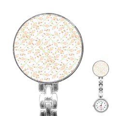 Small Floral Flowers Pattern  Stainless Steel Nurses Watch by paulaoliveiradesign