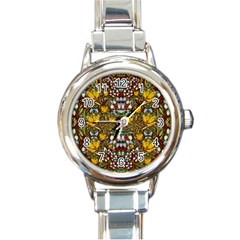 Fantasy Forest And Fantasy Plumeria In Peace Round Italian Charm Watch by pepitasart