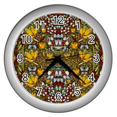 Fantasy Forest And Fantasy Plumeria In Peace Wall Clocks (silver)  by pepitasart