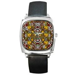 Fantasy Forest And Fantasy Plumeria In Peace Square Metal Watch by pepitasart