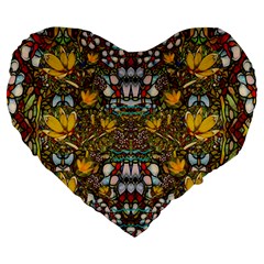 Fantasy Forest And Fantasy Plumeria In Peace Large 19  Premium Heart Shape Cushions by pepitasart