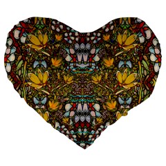 Fantasy Forest And Fantasy Plumeria In Peace Large 19  Premium Flano Heart Shape Cushions by pepitasart