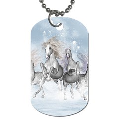 Awesome Running Horses In The Snow Dog Tag (one Side) by FantasyWorld7