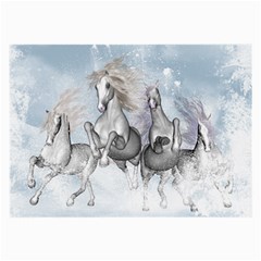 Awesome Running Horses In The Snow Large Glasses Cloth (2-side) by FantasyWorld7