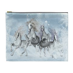 Awesome Running Horses In The Snow Cosmetic Bag (xl) by FantasyWorld7