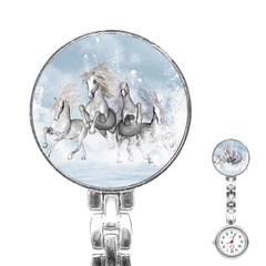 Awesome Running Horses In The Snow Stainless Steel Nurses Watch by FantasyWorld7