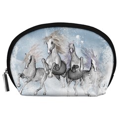 Awesome Running Horses In The Snow Accessory Pouches (large)  by FantasyWorld7