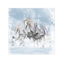 Awesome Running Horses In The Snow Small Satin Scarf (square) by FantasyWorld7