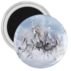 Awesome Running Horses In The Snow 3  Magnets by FantasyWorld7