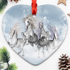 Awesome Running Horses In The Snow Ornament (heart) by FantasyWorld7