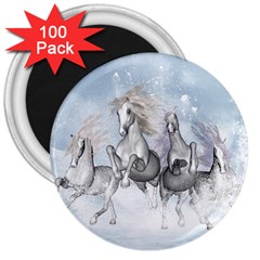 Awesome Running Horses In The Snow 3  Magnets (100 Pack) by FantasyWorld7