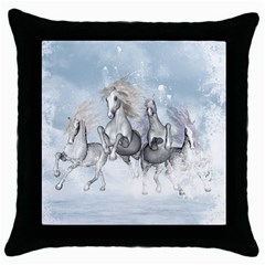 Awesome Running Horses In The Snow Throw Pillow Case (black) by FantasyWorld7