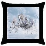 Awesome Running Horses In The Snow Throw Pillow Case (Black) Front