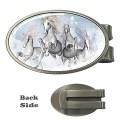 Awesome Running Horses In The Snow Money Clips (oval)  by FantasyWorld7