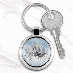 Awesome Running Horses In The Snow Key Chains (round)  by FantasyWorld7