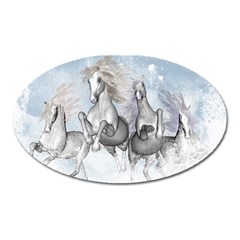 Awesome Running Horses In The Snow Oval Magnet by FantasyWorld7