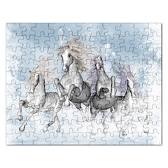 Awesome Running Horses In The Snow Rectangular Jigsaw Puzzl by FantasyWorld7