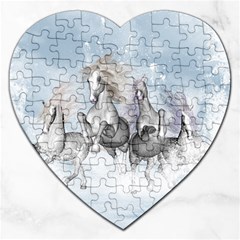 Awesome Running Horses In The Snow Jigsaw Puzzle (heart) by FantasyWorld7