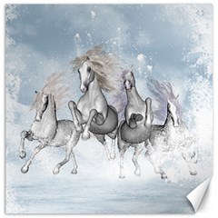 Awesome Running Horses In The Snow Canvas 16  X 16   by FantasyWorld7