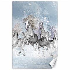 Awesome Running Horses In The Snow Canvas 24  X 36  by FantasyWorld7