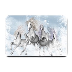 Awesome Running Horses In The Snow Small Doormat  by FantasyWorld7