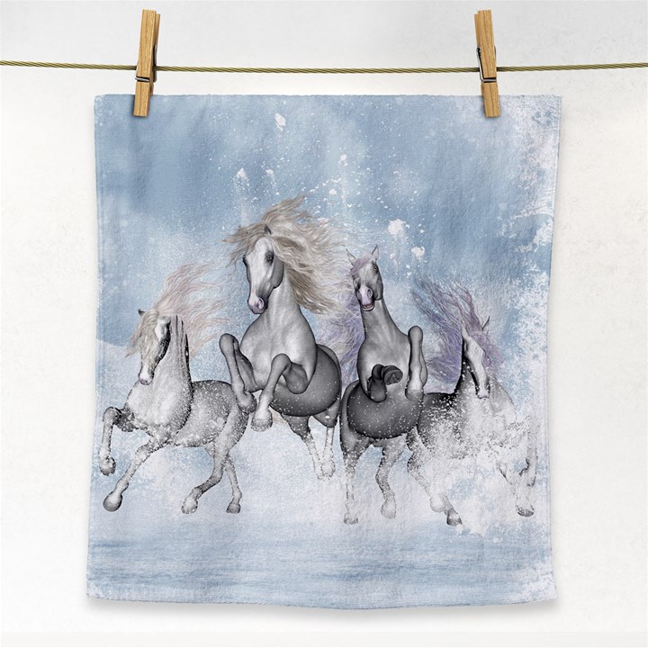 Awesome Running Horses In The Snow Face Towel