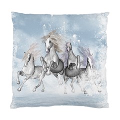 Awesome Running Horses In The Snow Standard Cushion Case (two Sides) by FantasyWorld7