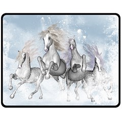 Awesome Running Horses In The Snow Fleece Blanket (medium)  by FantasyWorld7